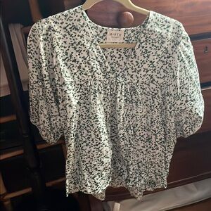 Mirth Green and White Cotton Patterned Top